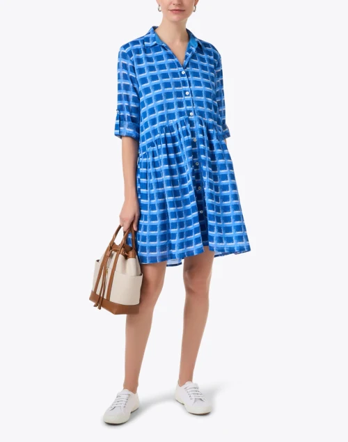 Deauville Blue Check Print Shirt Dress