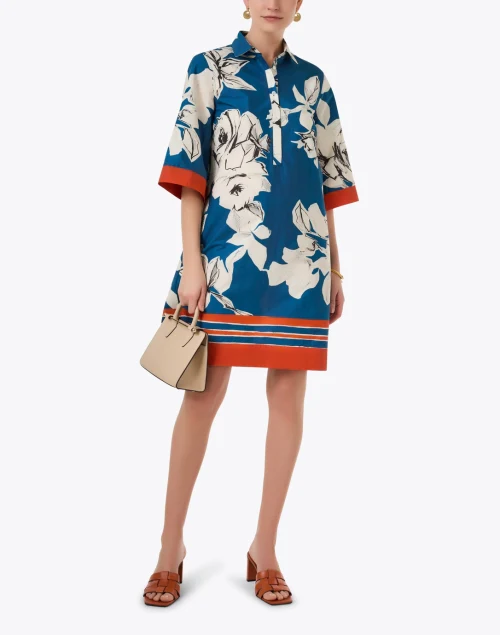 Jackalyn Blue and Orange Print Shirt Dress