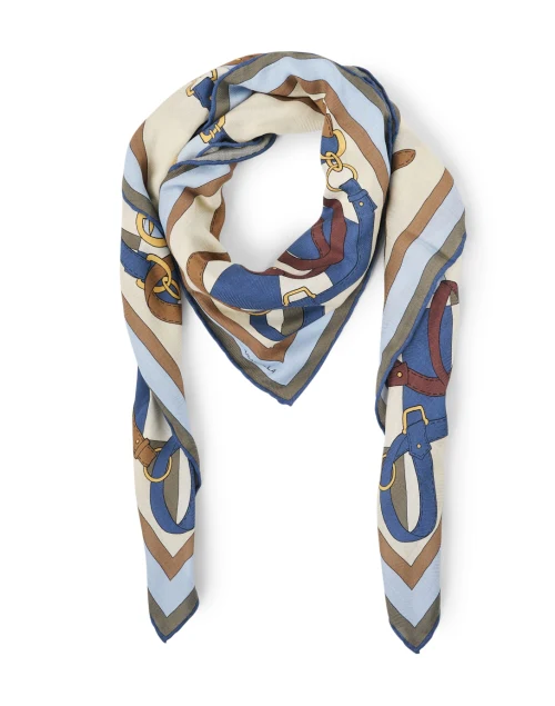 Blue Print Wool Cashmere Silk Scarf