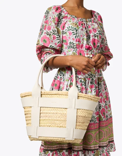 Santorini White Leather Raffia Tote