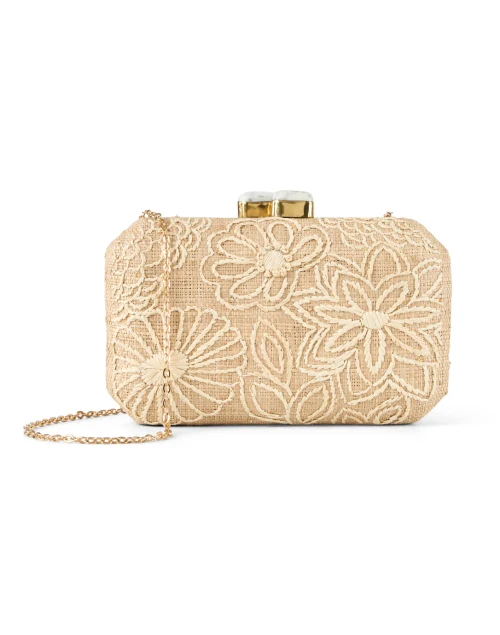 Tan Floral Embroidered Clutch
