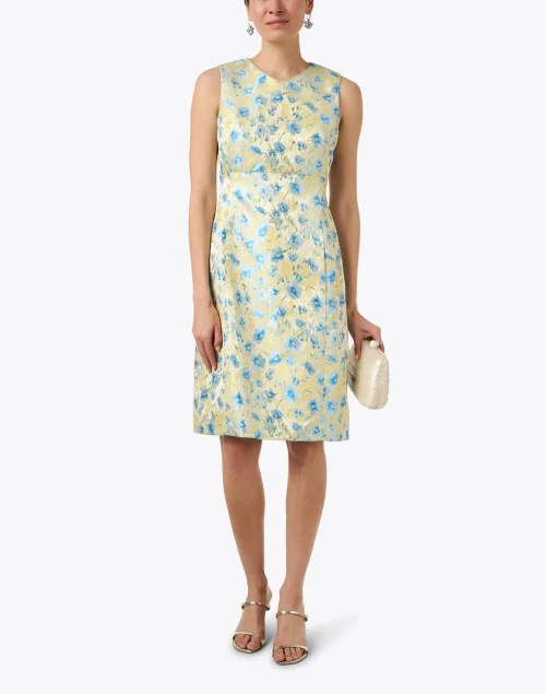 Yellow and Blue Floral Print Dress