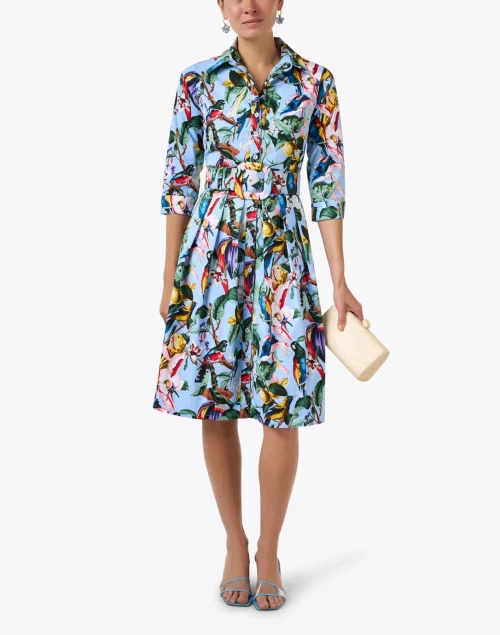 Audrey Blue Botanical Print Cotton Stretch Dress
