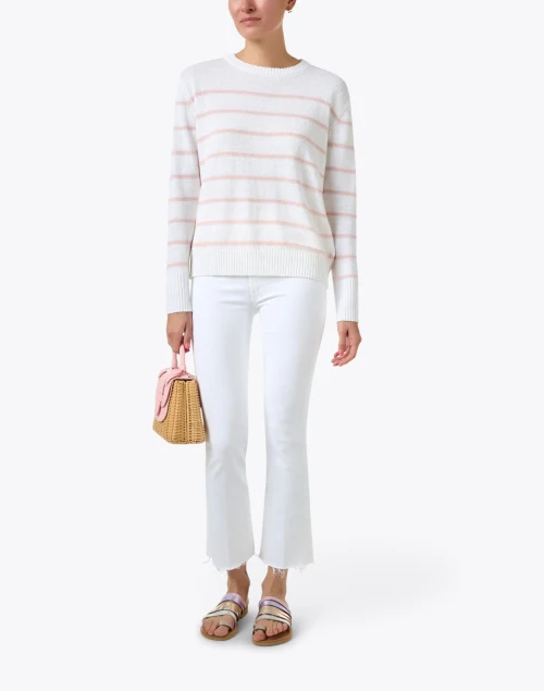 White and Pink Striped Linen Sweater
