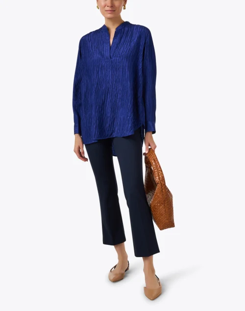 Blue Silk Jacquard Tunic Top