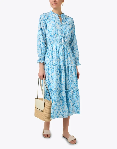 Blue Watercolor Print Crepe Dress