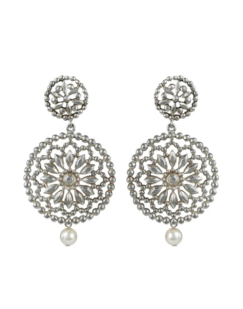 Silver Medallion Pearl Drop Earrings