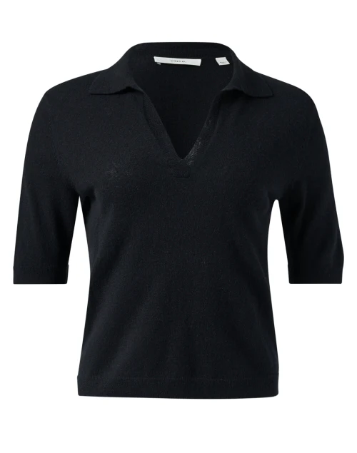 Black Cashmere Silk Polo Top