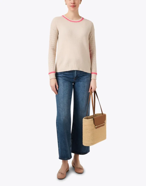 Beige and Pink Stitch Cotton Sweater