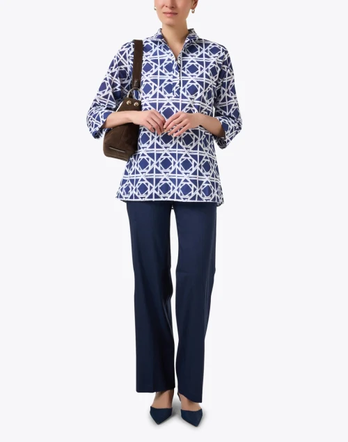 Cricket Navy Rattan Print Top