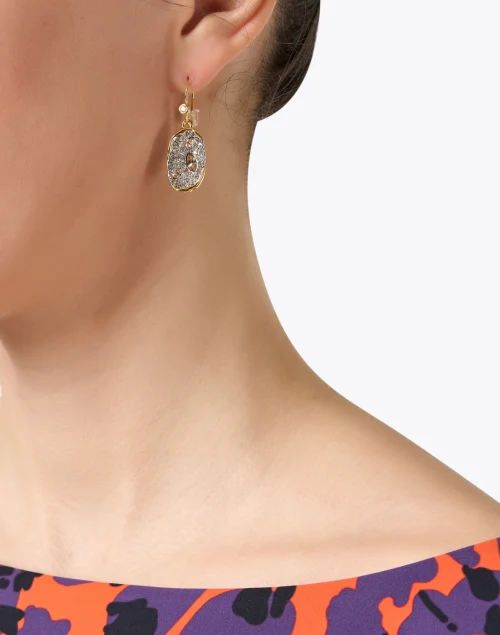 Gold and Crystal Oval Drop Earrings
