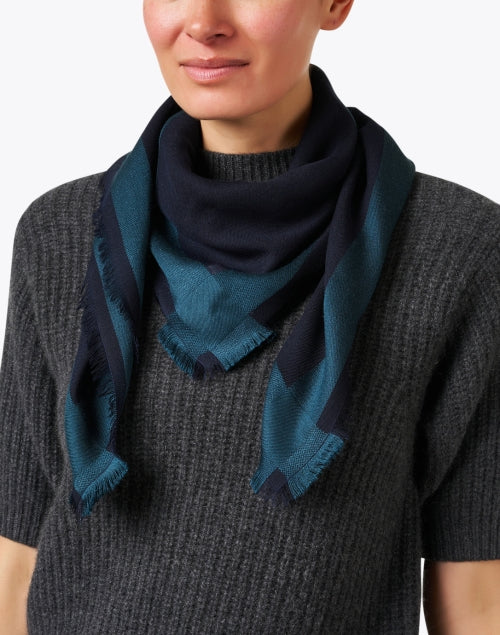 Navy Contrast Border Scarf