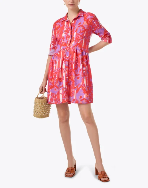 Deauville Coral Floral Print Shirt Dress