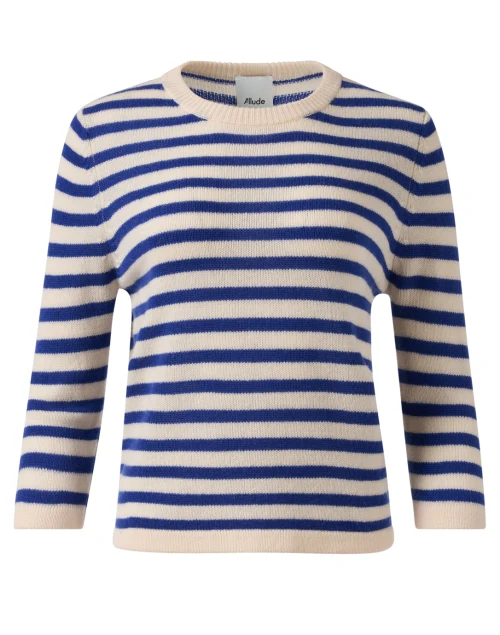 Blue and Cream Striped Wool Cashmere Sweater