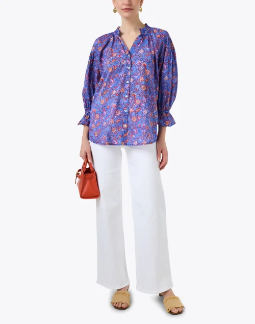 Rachel Blue Floral Print Cotton Blouse