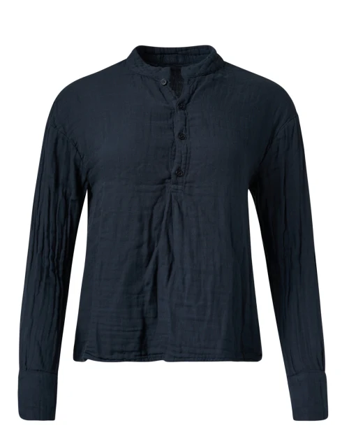 Arianna Navy Cotton Gauze Blouse
