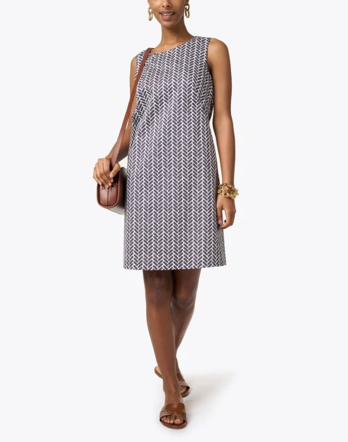 Navy and White Printed Stretch Cotton Dress