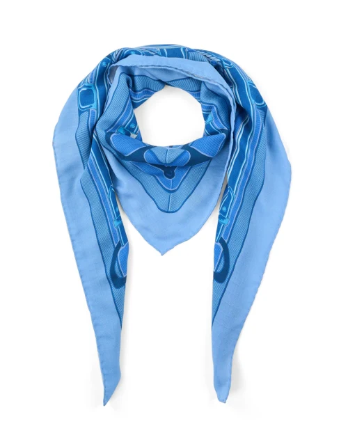 Blue Print Wool Cashmere Silk Scarf