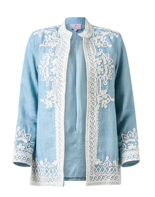 Ceci Blue Embroidered Linen Jacket