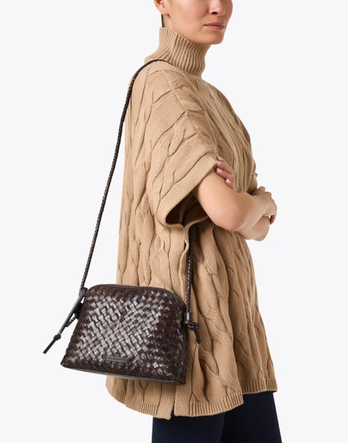 Mallory Dark Brown Woven Leather Crossbody Bag