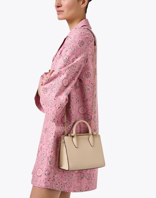 Mini Cream Leather Tote Handbag