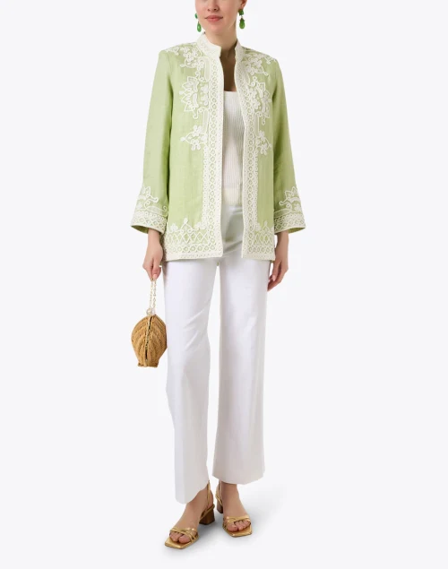 Ceci Green Embroidered Linen Jacket
