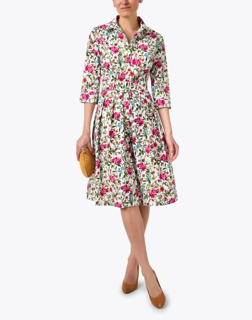 Audrey White Floral Print Cotton Stretch Dress
