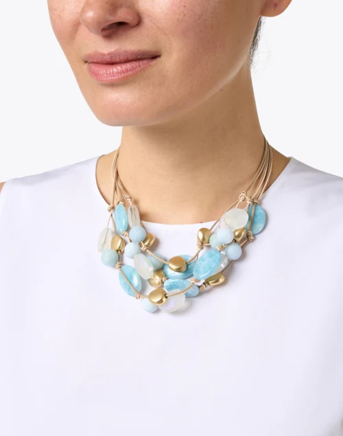 Larimar, Aquamarine, Crystal and Gold Beaded Necklace