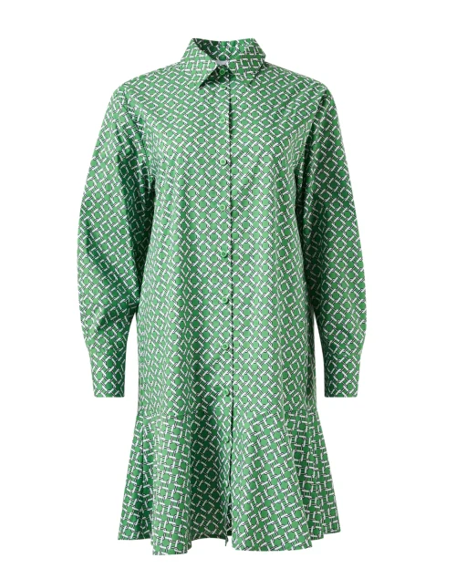 Adeline Green Print Cotton Shirt Dress