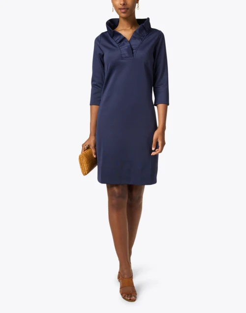 Navy Ruffle Neck Dress