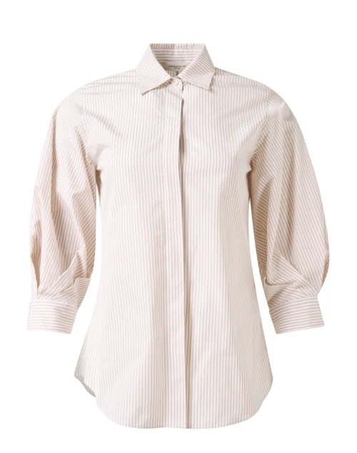 Beige Stripe Cotton Blouse