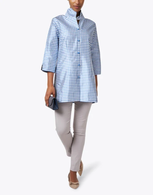 Rita Caribbean Check Gingham Silk Top