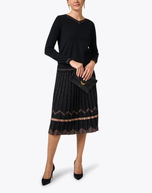Black and Gold Metallic Stretch Wool Skirt