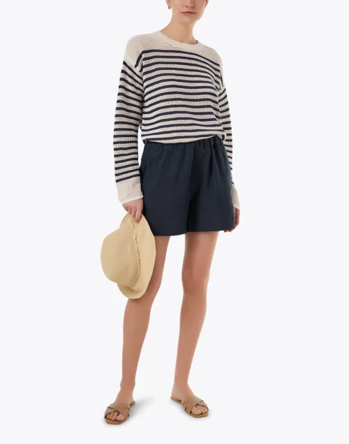 Ivory Striped Cotton Waffle Knit Sweater