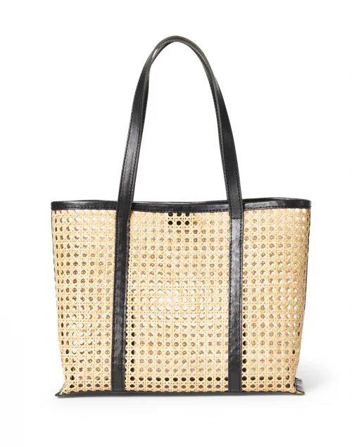 Margot Natural Rattan and Black Leather Tote