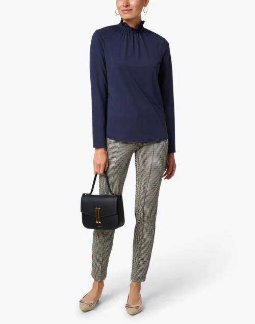 Georgia Navy Cotton Modal Ruffle Neck Tee