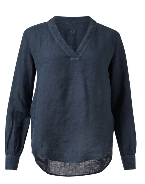 Cipria Navy Linen Top