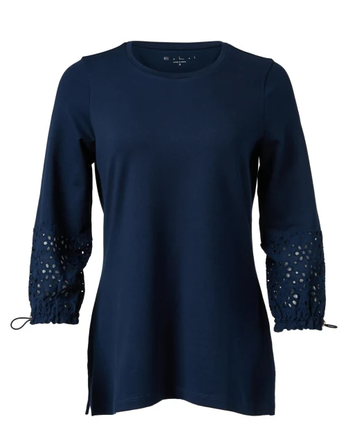 Navy Eyelet Cotton Top