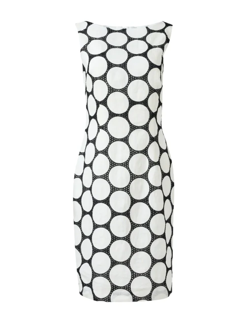 Black and White Embroidered Polka Dot Linen Dress