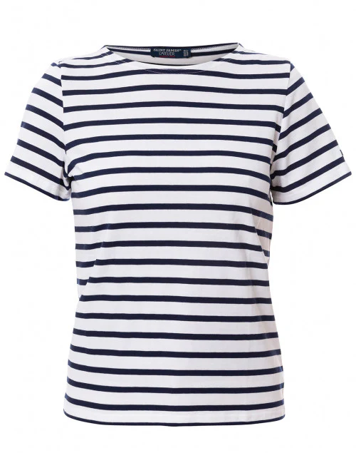 Etrille White and Navy Striped Cotton Top