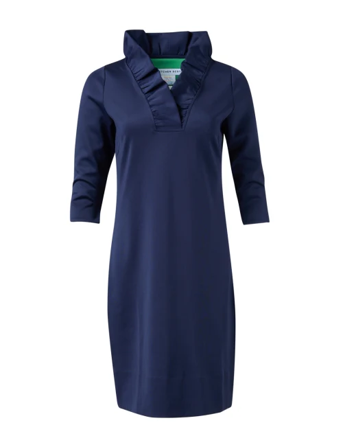 Navy Ruffle Neck Dress