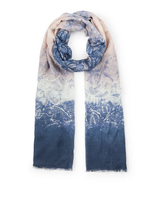 Navy Ombre Print Silk Cashmere Scarf