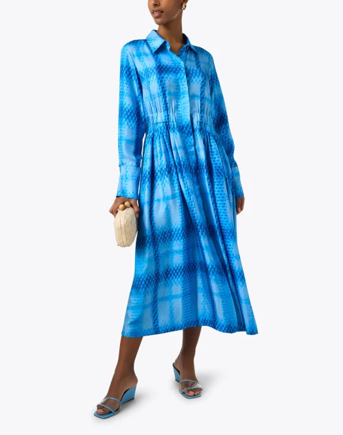 Capri Blue Check Print Silk Dress