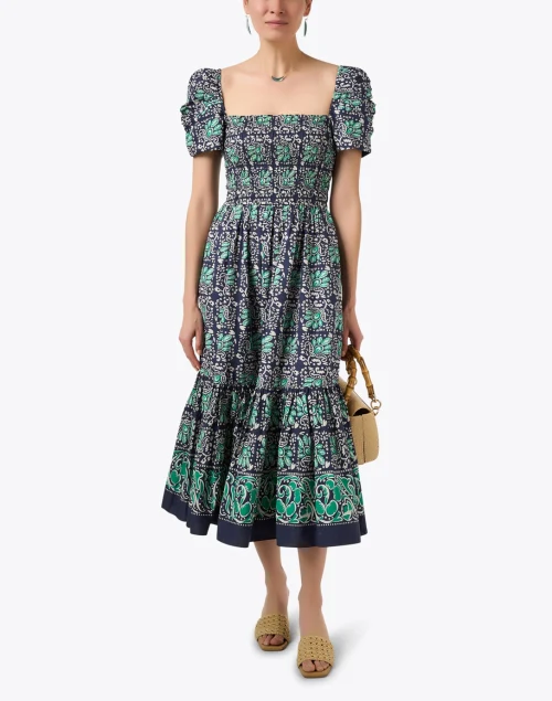 Moulin Navy and Green Print Cotton Dress