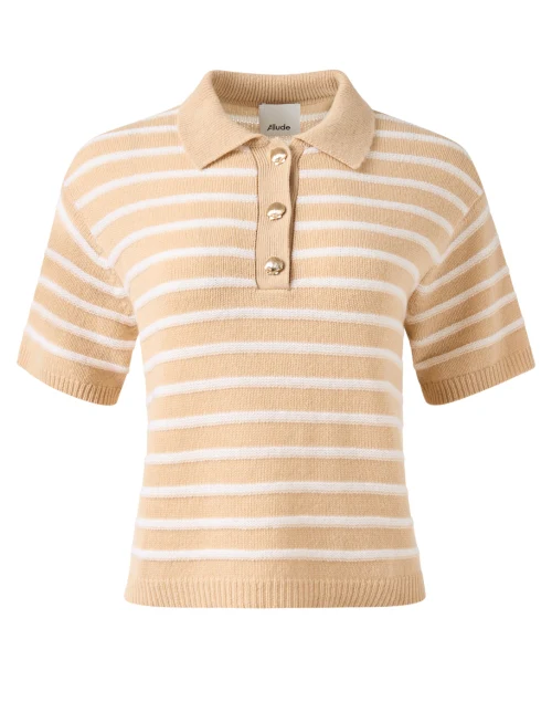 Beige and White Striped Wool Cashmere Sweater