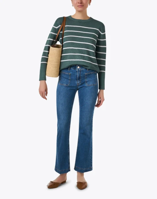 Green and White Striped Linen Sweater