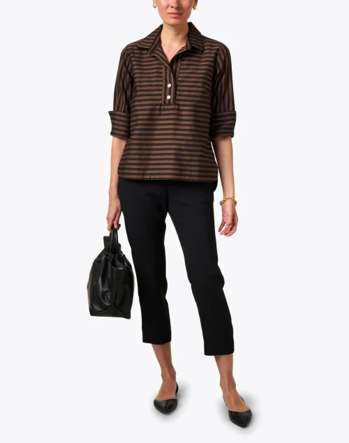 Aileen Brown and Black Striped Cotton Top