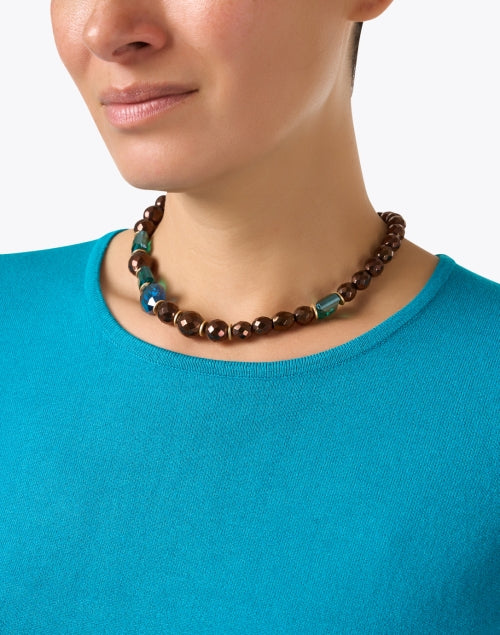 Brown and Teal Beaded Necklace