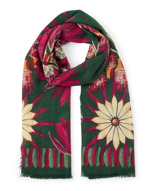 Green Floral Wool Scarf