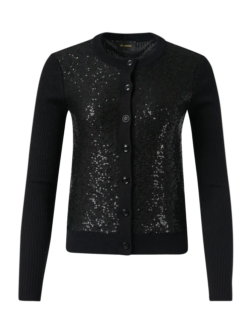 Black Sequin Wool Silk Cardigan